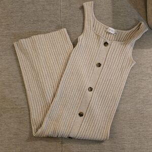 Pink Rose Tan Ribbed, Knitted Faux Buttoned Down Tank Dress Sz Medium